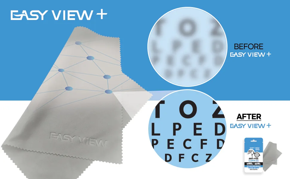 EASY VIEW+ Anti-Fog Microfiber Cloth- For Glasses Goggles Motorcycle Helmet Camera Lens - clean view of easy view
