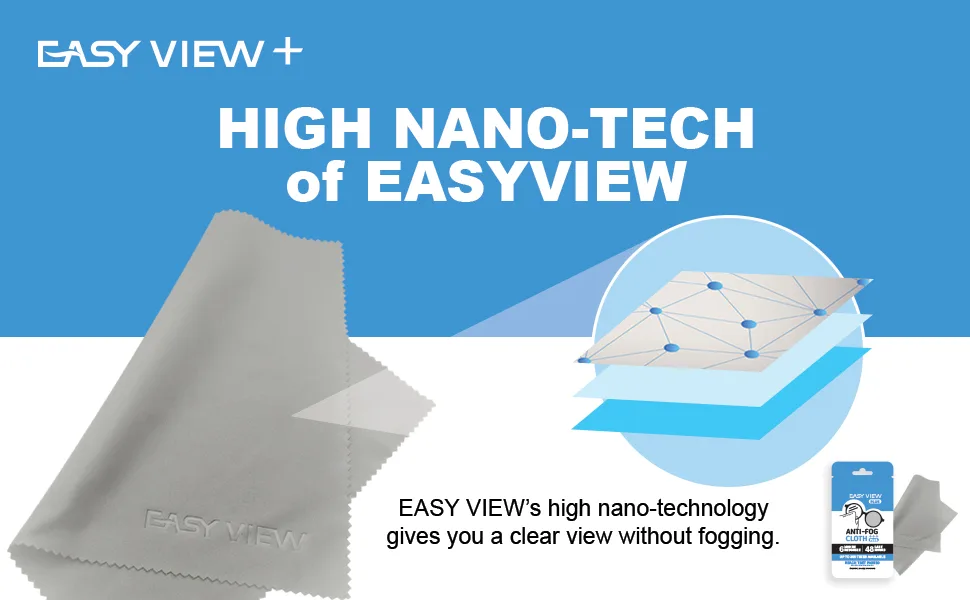 EASY VIEW+ Anti-Fog Microfiber Cloth- For Glasses Goggles Motorcycle Helmet Camera Lens - High nano-tech of easy view