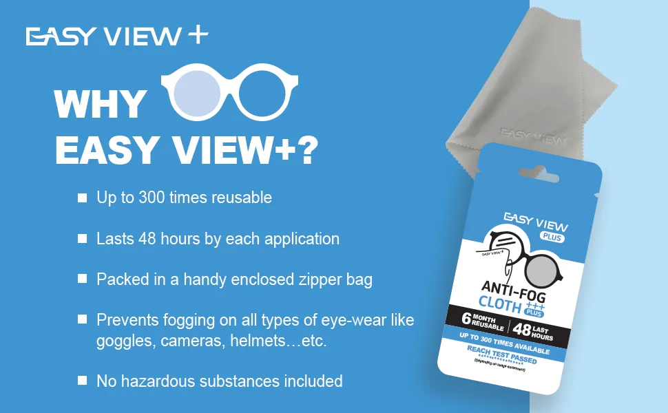 EASY VIEW+ Anti-Fog Microfiber Cloth- For Glasses Goggles Motorcycle Helmet Camera Lens - why easy view