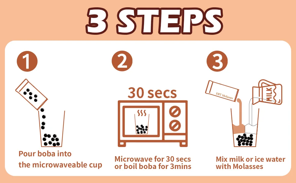EASY BUBBLE TEA,Classic Flavor, Authentic instant Boba tea Bubble tea Pearl tapioca Milk Tea Kit, under 1minute (Molasses with Boba,Paper Straws,microwaveable cup 5 Servings) - product information 4