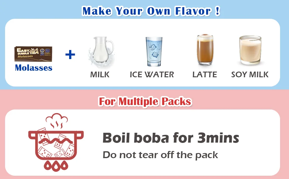 EASY BUBBLE TEA,Classic Flavor, Authentic instant Boba tea Bubble tea Pearl tapioca Milk Tea Kit, under 1minute (Molasses with Boba,Paper Straws,microwaveable cup 5 Servings) - product information 6