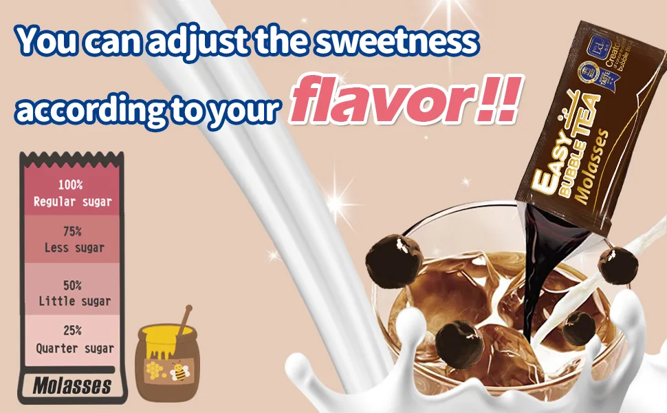 EASY BUBBLE TEA,Classic Flavor, Authentic instant Boba tea Bubble tea Pearl tapioca Milk Tea Kit, under 1minute (Molasses with Boba,Paper Straws,microwaveable cup 5 Servings) - sweet
