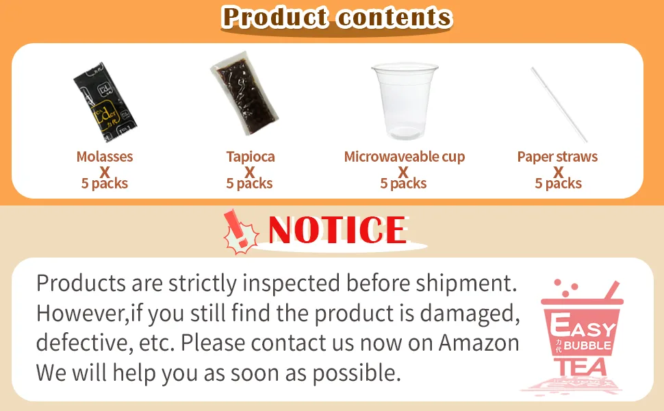 EASY BUBBLE TEA, Brown Sugar Flavor, Authentic instant Boba tea Bubble tea Pearl tapioca Milk Tea Kit, under 1minute (Molasses with Boba,Paper Straws,microwaveable cup 5 Servings) - product information 7