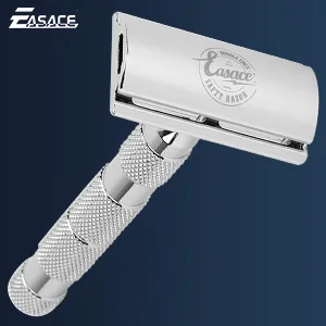 EASACE Long Handle Double Edge Safety Razor Razors for Men Women Classic Wet Shaving Kit，Metal Razor+1 Stand+1 Shaver Cleaning Brush+10 Stainless Steel Double Edge Safety Razor Blades（Silver） - Help Reduce Razor Bumps