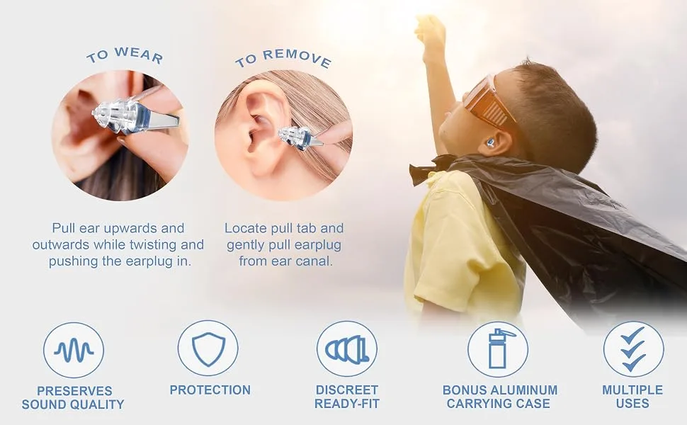 Eargasm Smaller Ears Earplugs for Concerts Musicians Motorcycles Noise Sensitivity Disorders and More! Two Different Sizes Included to Accommodate Smaller Ear Shapes! Blue - smaller ears