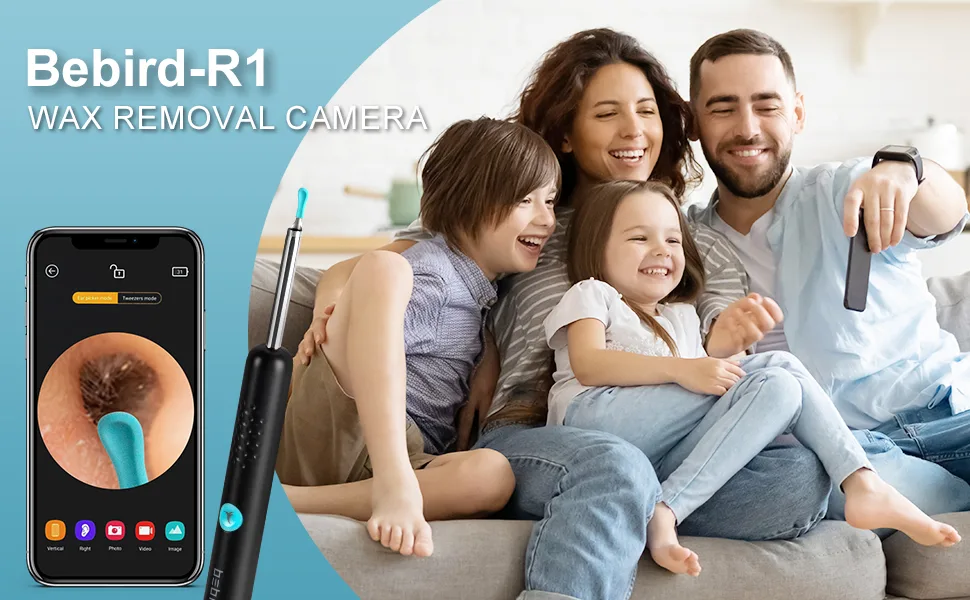 Ear Wax Removal Tool Camera - R1 Upgraded Anti-Fall Off Eartips Ear Cleaner with Camera, Wireless Otoscope with 1080P HD Waterproof Ear Camera, Earwax Removal Kit for iPhone, Android, Black - product information 1