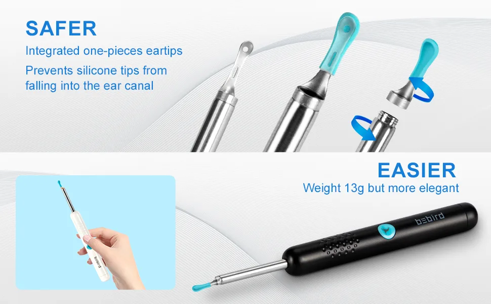 Ear Wax Removal Tool Camera - R1 Upgraded Anti-Fall Off Eartips Ear Cleaner with Camera, Wireless Otoscope with 1080P HD Waterproof Ear Camera, Earwax Removal Kit for iPhone, Android, Black - product information 2