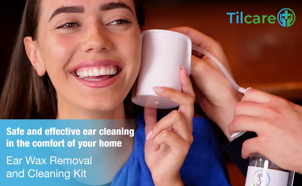 Ear Wax Removal Tool by Tilcare - Ear Irrigation Flushing System for Adults & Kids - Perfect Ear Cleaning Kit - Includes Basin, Syringe, Curette Kit, Towel and 30 Disposable Tips - Tilcare