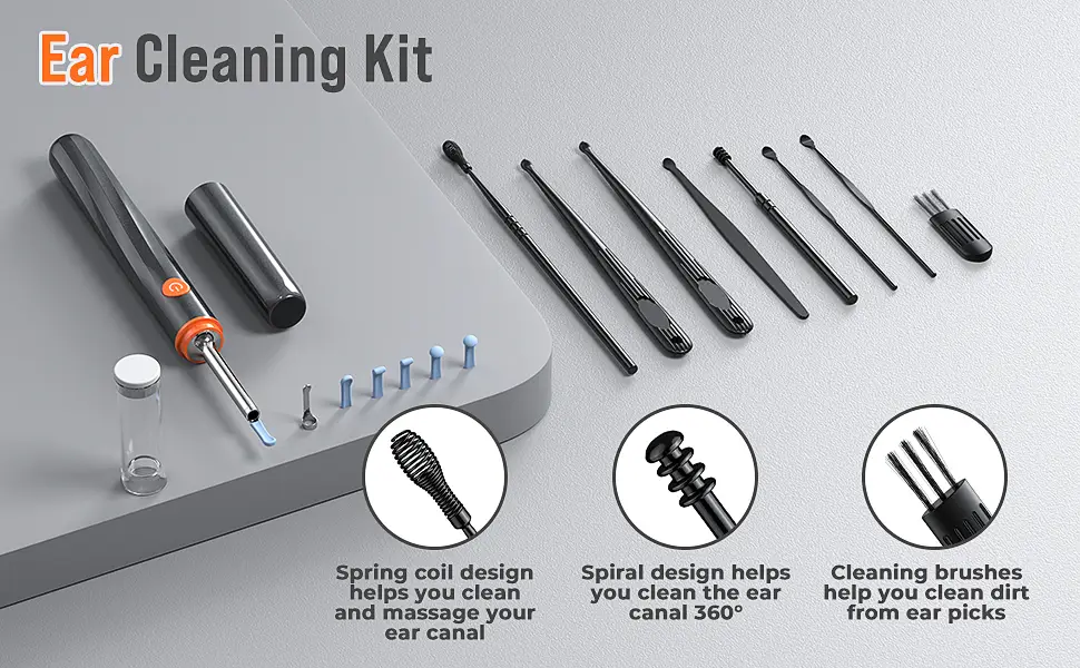 Ear Cleaner with Camera, Ear Wax Removal with 8 Pcs Ear Set, Ear Cleaning Kit with 6 Ear Spoon, Earwax Removal Tool with Light,Otoscope for iPad, iPhone, Android Phones - product information 2