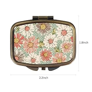 Dynippy Pill Case Pill Box with Mirror Retro Pocket 2 Compartment Medicine Case Vitamin Pill Organizer for Pocket Purse and Travel Gifts - Retro Flower - Sturdy, adorable, and useful!