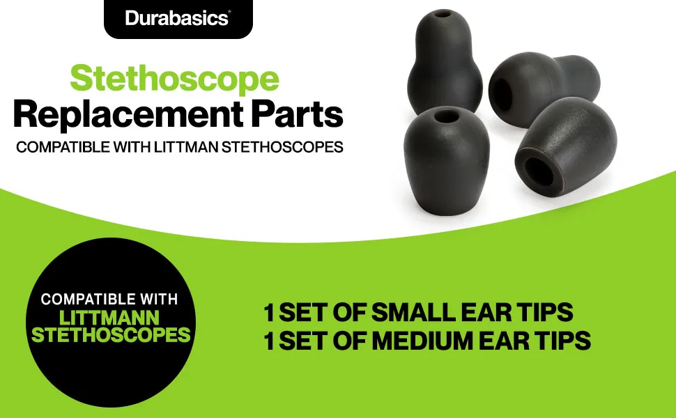 Durabasics Stethoscope Ear Tips Replacement for Littmann Stethoscopes - Compatible with Littman Ear Tips Replacement, Stethoscope Ear Pieces, Littmann Stethoscope Parts & Cardiology IV Parts - Black - Stethoscope Replacement Parts