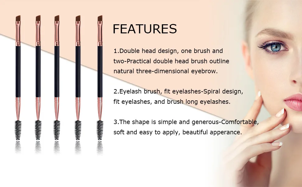 Duo Eyebrow Brush, Spoolie Brush and Angled Brow Brush Eyelash Brush for Eye Makeup. (5pcs, Black) - Duo Eyebrow Brush, Spoolie Brush and Angled Brow Brush Eyelash Brush for Eye Makeup