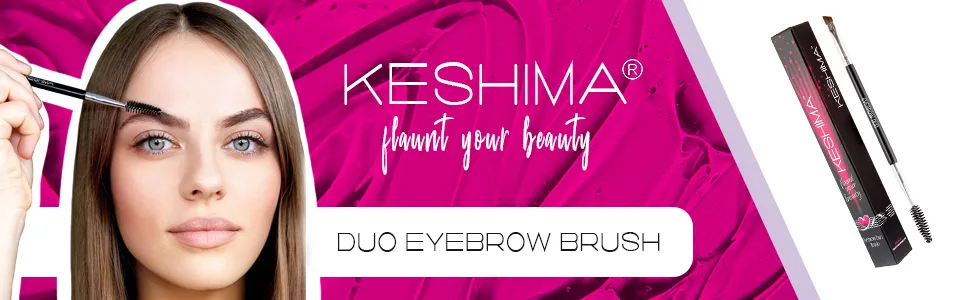 Duo Eyebrow Brush by Keshima - Premium Quality Angled Eye Brow Brush and Spoolie Brush - duo eyebrow brush, angled brow brush, spoolie brush, brochas de maquillaje ojos, brocha cejas