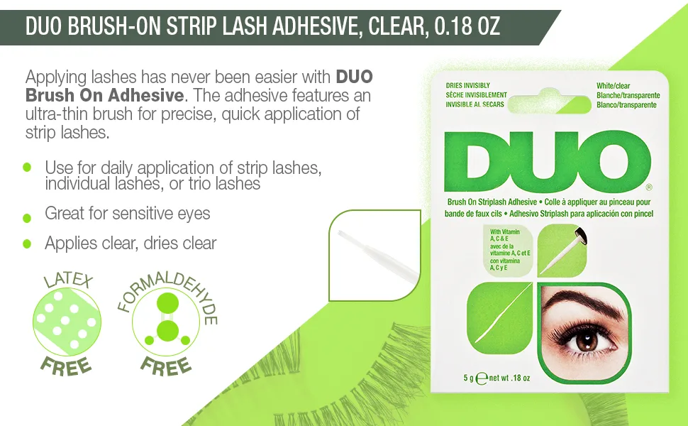 DUO Brush-On Lash Adhesive with Vitamins A, C & E, Clear, 0.18 oz, 1-Pack 0.18 Ounce (Pack of 1) Clear (Peggable) - DUO Brush-On Lash Adhesive with Vitamins A, C & E, Clear, 0.18 oz