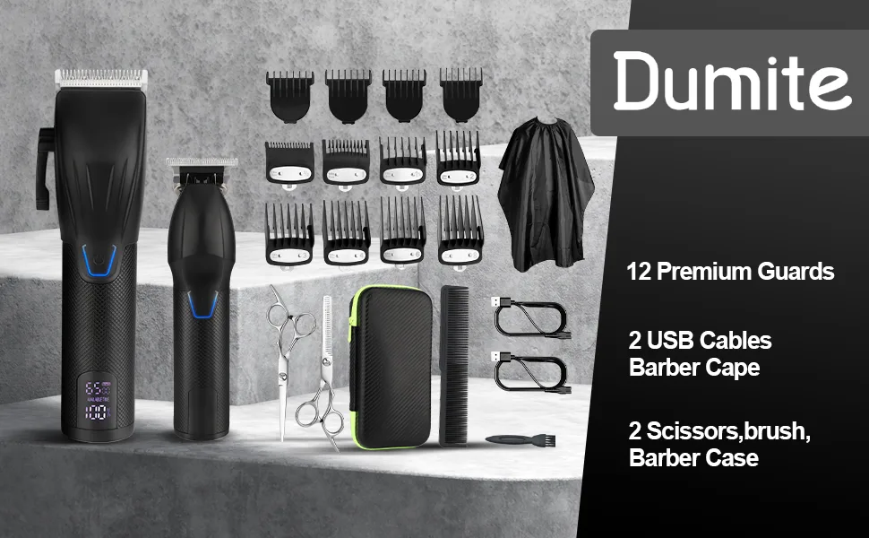 Dumite Hair Clippers for Men,Professional Hair Cutting Kit,Cordless Barber Clipper and T-Blade Beard Trimmer Set (Black) - Package