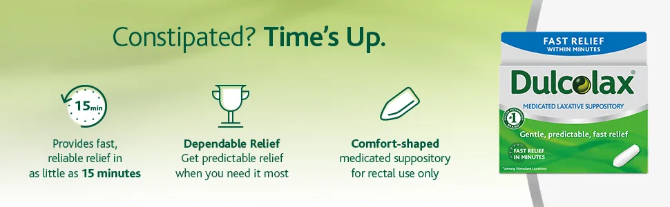 Dulcolax Fast Relief Medicated Laxative Suppositories, Bisacodyl, 10 mg, 28 Count 28 Count (Pack of 1) - Dulcolax medicated rectal suppositories work in as little as 15 minutes.