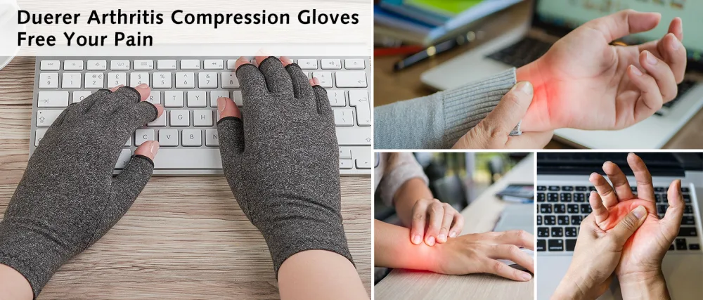 Duerer Arthritis Compression Gloves Women Men for RSI, Carpal Tunnel, Rheumatiod, Tendonitis, Fingerless Gloves for Computer Typing and Dailywork (Black, M) Medium (1 Pair) Black - product information 1