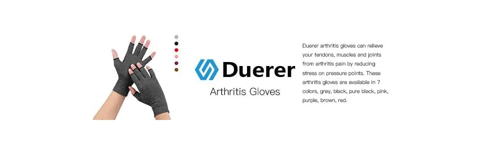 Duerer Arthritis Compression Gloves Women Men for RSI, Carpal Tunnel, Rheumatiod, Tendonitis, Fingerless Gloves for Computer Typing and Dailywork (Black, M) Medium (1 Pair) Black - product information 10