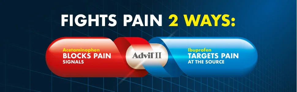 Dual Action Coated Caplets - Fights pain in two ways. Acetaminophen blocks pain signals and Ibuprofen targets pain at the source
