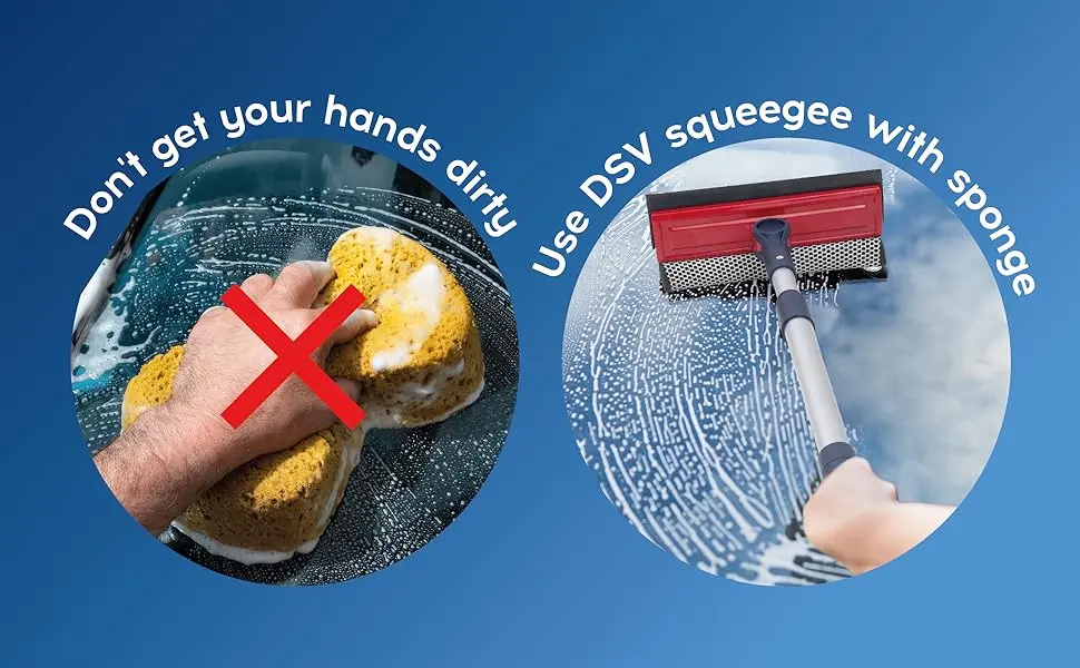DSV Standard Professional Window Squeegee | 2-in-1 Window Cleaner Sponge and Soft Rubber Strip With Telescopic Extension Pole 20" - 30"(50cm-76cm) | Adjustable To Clean From Multiple Angles - vehicle large automobile flexible cleaning tool squeeze sqweegy limpia vidrios ventanas