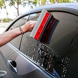 DSV Standard Professional All-Purpose Window Squeegee for Car Windshield, Shower Door, Boat | 2-in-1 Squeegee | Dual Side Blade Rubber & Scrubber Sponge | Aluminum Pole 20cm (8) - double sided helmet etorre mini rubbed effective doors water squigy