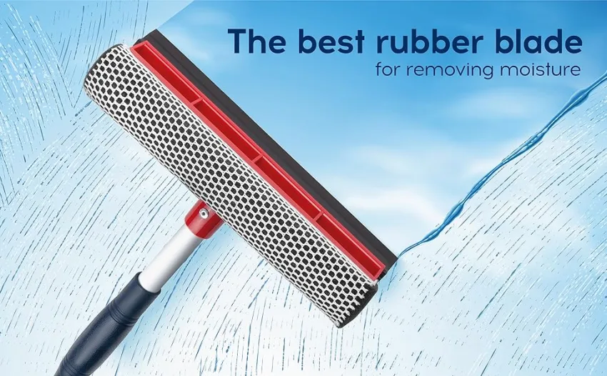 DSV Standard Professional All-Purpose Window Squeegee for Car Windshield, Shower Door, Boat | 2-in-1 Squeegee | Dual Side Blade Rubber & Scrubber Sponge | Aluminum Pole 20cm (8) - muling supplies accesories cleaner mirror mirrors house