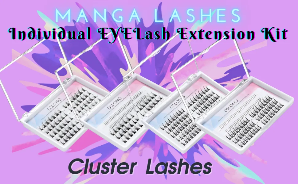 DSLONG Manga Lash Individual Lashes Cluster Lashes Natural Look Lash Extension Kit 3D Cosplay Eyelash Cluster Extensions Reusable (A02) - Lashes Extension Kit