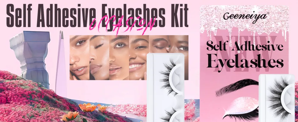 Wispy Self Adhesive Eyelashes Reusable Self Adhesive Lashes Natural Look Press on False Lashes Short Eye Lashes Pack 3Pairs with Lash Tweezers for Easy Application by Geeneiya - lashes