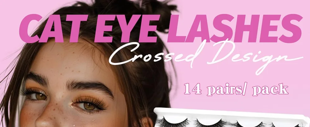 Losha Lashes Fluffy Cat Eye Lashes 14 Pairs 3D False Eyelashes Soft Crossed Eye Lashes Pack Comfortable Fake Eyelashes(614) Attractive Eye - lashes-614