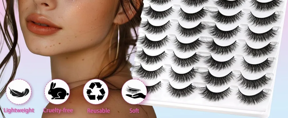 Losha Lashes Fluffy Cat Eye Lashes 14 Pairs 3D False Eyelashes Soft Crossed Eye Lashes Pack Comfortable Fake Eyelashes(614) Attractive Eye - lashes-614