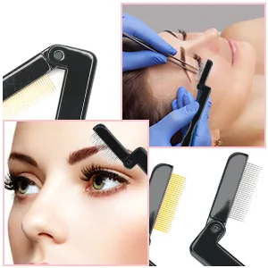 Folding Eyelash Comb 2PCS Eyelash Separator Metal Teeth Mascara Comb Eye Lash Separator Combs for Mascara Eyelashes Eyebrow Makeup Beauty Tools(Black-B) Black-C - Lash Separation Combs