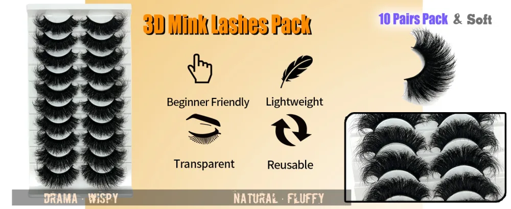 Mink Lashes 20mm Big Long Full Strip Lashes Soft False Lashes Mink Fluffy Dramatic 3D Thick Volume False Eyelashes 10 Pairs Pack Full Strip Lashes 10-20mm - 3D Mink Lashes D Curl Lashes Strips Fluffy False Eyelashes Bulk