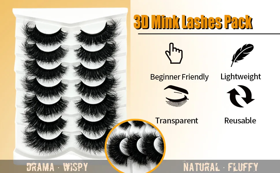 Mink Lashes Fluffy Long 3D Mink Lashes Wispy 20/25mm Big Dramatic Strip Lashes That Look Like Extensions Thick Cat Eye Lashes Pack False Eyelashes Natural Look Full Mink Lashes | 20mm - D curl lashes mink fluffy 20mm/2mm long dramatic lashes pack