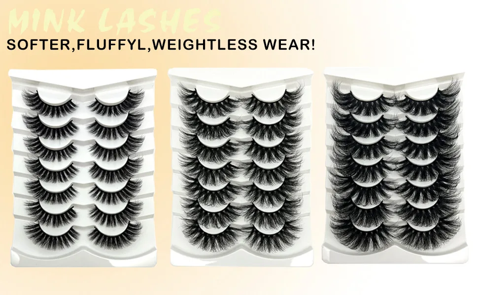 Mink Lashes Fluffy Long 3D Mink Lashes Wispy 20/25mm Big Dramatic Strip Lashes That Look Like Extensions Thick Cat Eye Lashes Pack False Eyelashes Natural Look Full Mink Lashes | 20mm - wholesale false eyelashes natural look real mink lashes pack