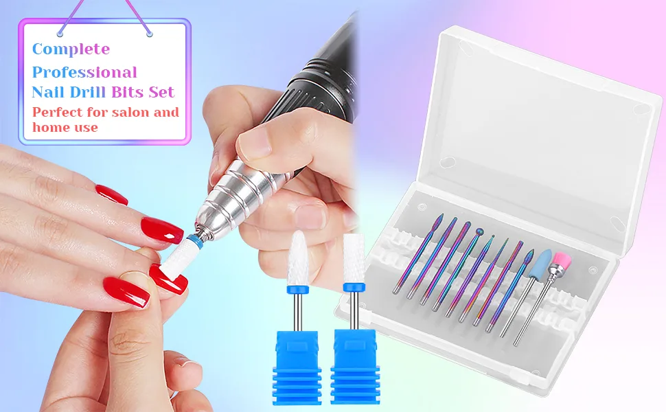 Drill Bits for Nails, Flasoo 12Pcs Nail Drill Bit Set Cuticle Bit for Acrylic Nail Gel Nail, Fine Grits Efile Bits for Electric Manicure Machine Home Salon Use - finger nail drill bits