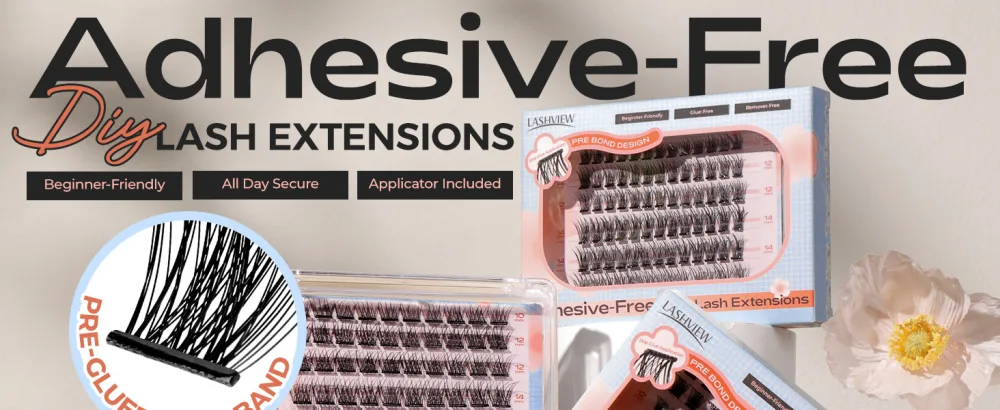 LASHVIEW Self Adhesive Eyelashes D Curl Press On Lash Clusters Kit Pre Glued Eyelash Clusters with Applicator No Glue No Remover Needed DIY Lash Extension Kit 10-16mm (N06 78Pcs) - LASHVIEW