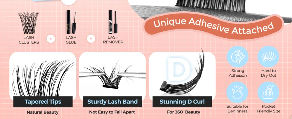 LASHVIEW Self Adhesive Eyelashes D Curl Press On Lash Clusters Kit Pre Glued Eyelash Clusters with Applicator No Glue No Remover Needed DIY Lash Extension Kit 10-16mm (N06 78Pcs) - LASHVIEW