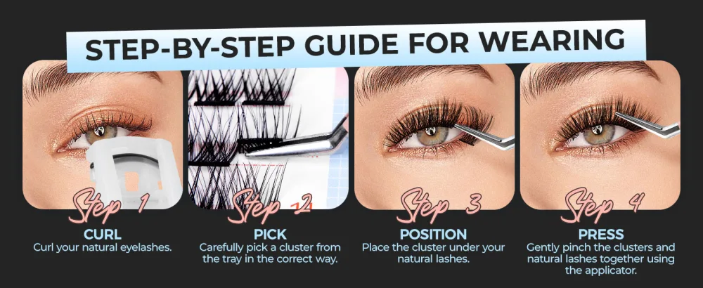 LASHVIEW Self Adhesive Eyelashes D Curl Press On Lash Clusters Kit Pre Glued Eyelash Clusters with Applicator No Glue No Remover Needed DIY Lash Extension Kit 10-16mm (N06 78Pcs) - LASHVIEW