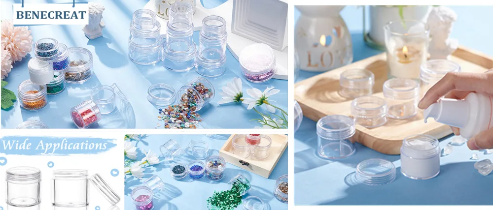 BENECREAT 30 Pack 15ml Round Clear Plastic Bead Jars with Screw Caps for Beads Nail Art Glitter Make Up Cosmetics and Travel Cream - Bead Storage Container