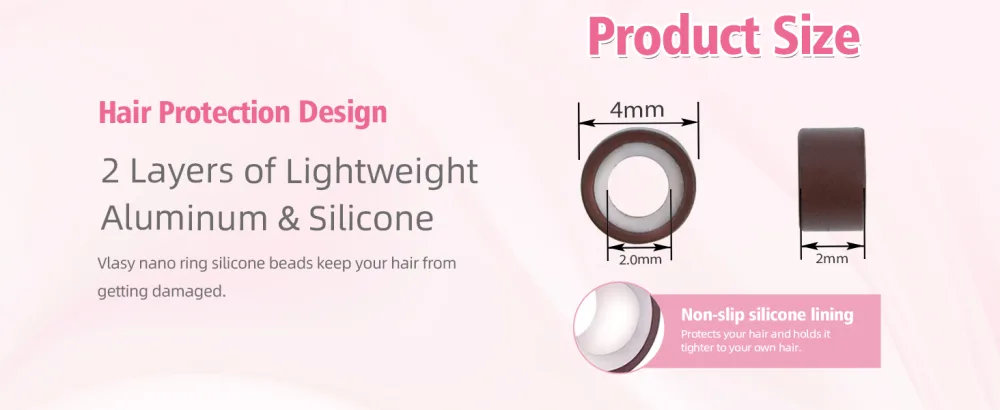 Vlasy 200Pcs 4mm Silicone Lined Micro Ring Beads for Hair Extensions 5Colors Apply (200Pcs Brown) Micro 4mm 200Pcs Brown - hair tinsel beads