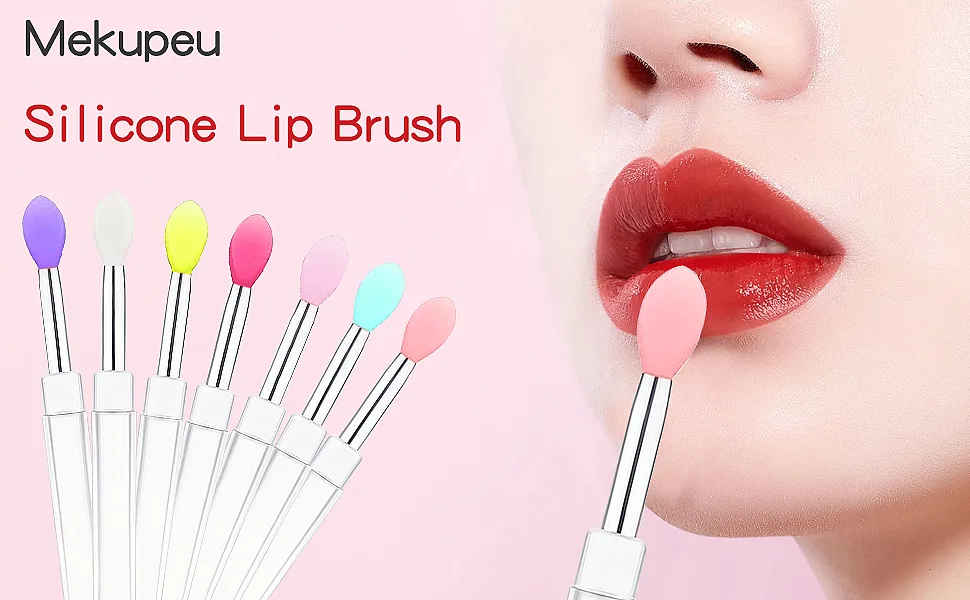 8PCS Reusable Lipstick Applicator Brush Lipstick Brushes with Cap Lip Applicator Brushes Makeup Beauty Gloss Cream Eyeshadow Balm (pink) - LIP BRUSH