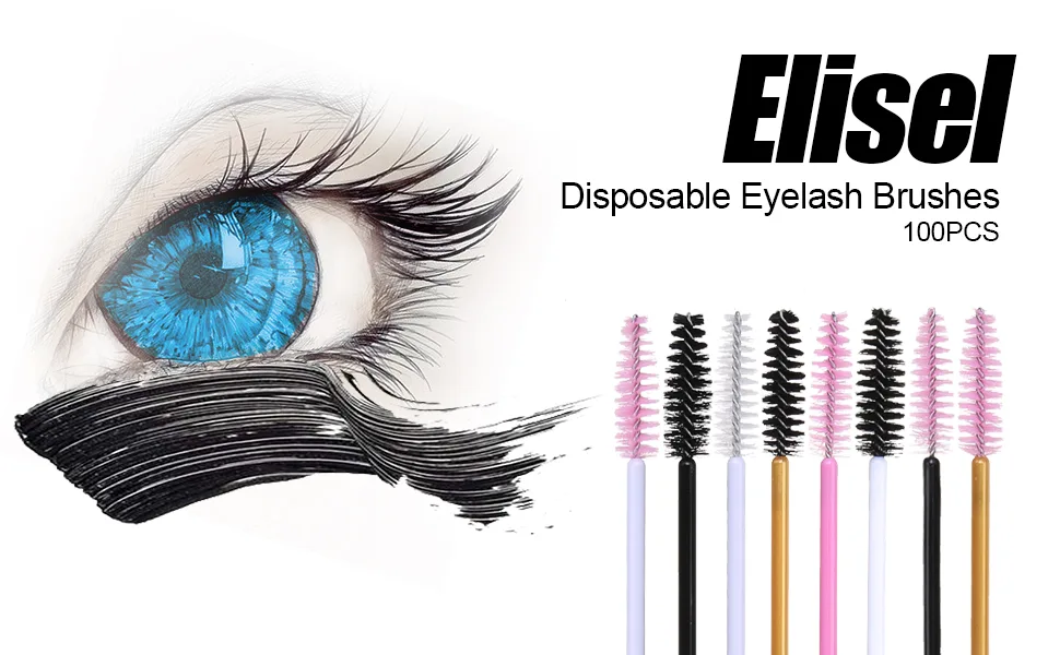 Elisel 100 PCS Disposable Eyelash Brushes Mascara Brushes Eye Lash Eyebrow Applicator Cosmetic Makeup Brush Tool Kits (White-Black) - Eyelash brush 1