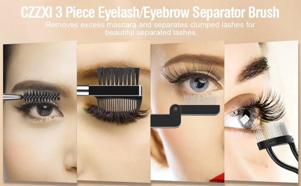 3PCS Eyelash Comb Lash Separator Brow Brush & Eyebrow Spoolie for Removes Clump Mascara 3 Piece Set - eyelash comb