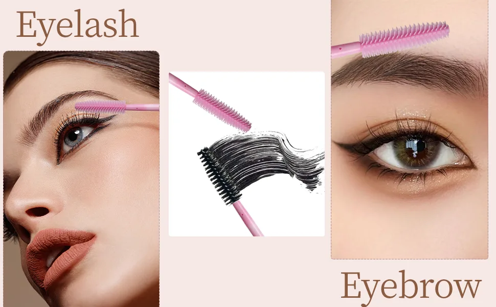 50pcs Silicone Mascara Wand Disposable Eyelash Brushes Soft Lash Spoolie Brush For Eyelash Extensions (Pink) - Eyelash brush