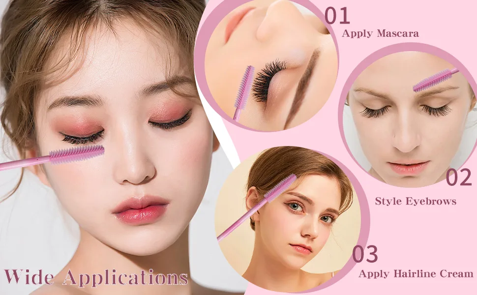 50pcs Silicone Mascara Wand Disposable Eyelash Brushes Soft Lash Spoolie Brush For Eyelash Extensions (Pink) - spoolie brush