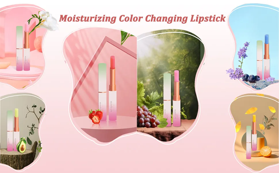 6 Pcs Color Changing Lipstick Lip Balm Magic Temperature PH Color change Lipstick Moisturizing No-Sticky Long Lasting Lip Gloss - Moisturizing color changing lipstick
