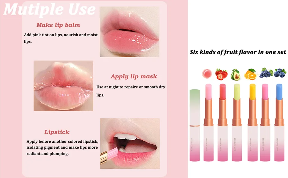 6 Pcs Color Changing Lipstick Lip Balm Magic Temperature PH Color change Lipstick Moisturizing No-Sticky Long Lasting Lip Gloss - mutiple use lipstick