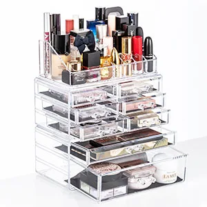 DreamGenius Makeup Organizer 3 Pieces Acrylic Cosmetic Storage Drawers Organizer for Vanity and Bathroom, Stackable Cosmetic Organizer Countertop with 8 Drawers - Large Capacity
