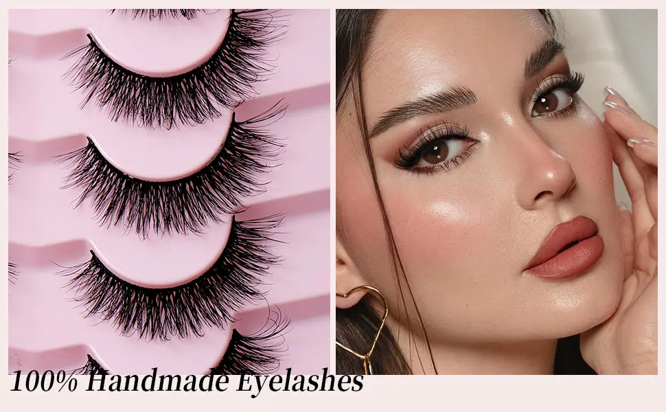 14 Pairs 6D False Eyelashes Fluffy Faux Mink D Curl Volume 15mm Fake Lashes Wispy Fluffy Natural Look Eye Lashes Strip Pack QLW888 - Fake Lashes