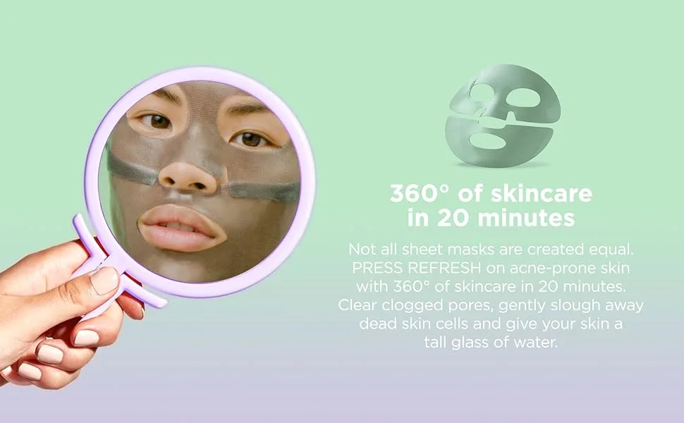ZitSticka Press Refresh Exfoliating and Hydrating Sheet Mask to Soothe Acne-Prone Skin (1 Pack) - acne pimple zit skincare zitsticka facial sheet face mask breakout salicylic hyaluronic acid
